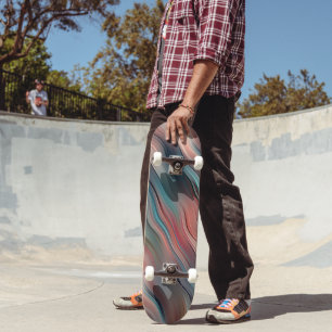 Funky Aquamarin Blue Coral Red Pink Stripes Art Mu Skateboard