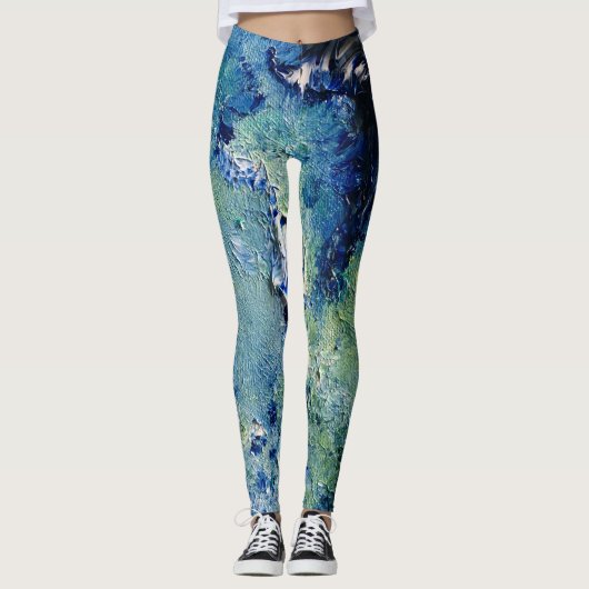 Funky Aquamarine Abstrakte Art Leggings (Vorderseite)
