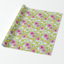 Funky Art Nouveau Watercolor Floral Pattern