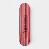 Funky Asymmetric Modern Vibrant Red Stripes Name Skateboard (Vorne)