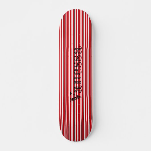 Funky Asymmetric Modern Vibrant Red Stripes Name Skateboard (Vorne)