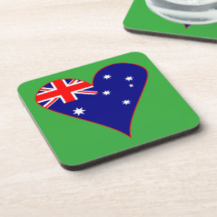 Funky Australia Herz Flagge grüner Hintergrund Untersetzer