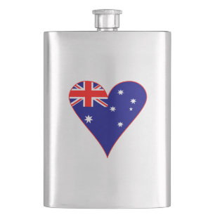 Funky Australia Herz Flagge rote Umrandung Flachmann