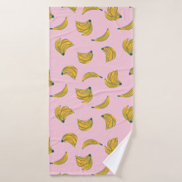 Funky Banana Illustrationen in Gelb über Rosa Badehandtuch