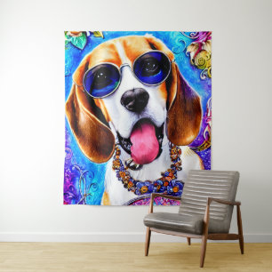 Funky Beagle Dog Wandteppich