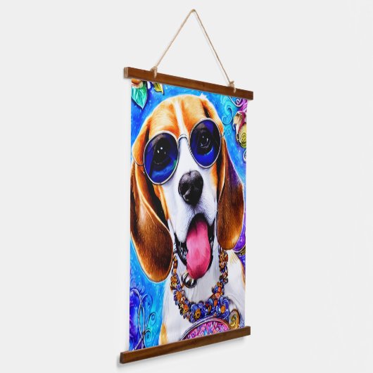 Funky Beagle Dog Wandteppich Mit Holzrahmen (Gewinkelt)