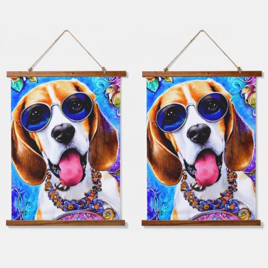 Funky Beagle Dog Wandteppich Mit Holzrahmen (Doppelt)