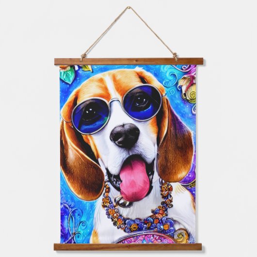 Funky Beagle Dog Wandteppich Mit Holzrahmen (Vorderseite 2)