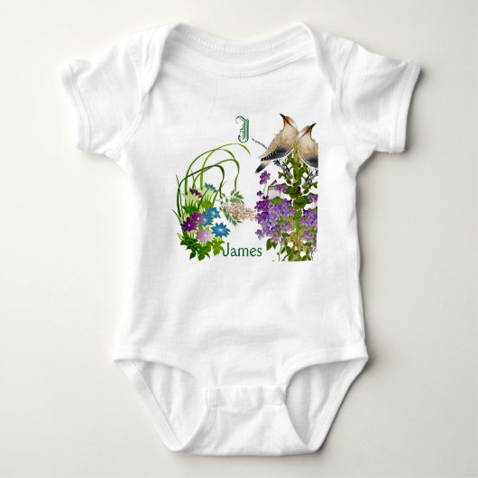 Funky Birdies Watercolor Floral Monogram Custom Baby Strampler (Vorderseite)