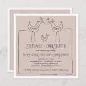 Funky Birds Modern Family Couples Baby Shower Tan Einladung (Vorne/Hinten)