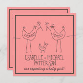 Funky Birds Moderne Familienpaare Babydusche Einladung (Vorne/Hinten)