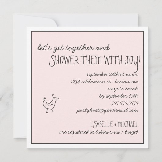 Funky Birds Moderne Familienpaare Kindermädchendus Einladung (Rückseite)