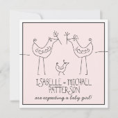 Funky Birds Moderne Familienpaare Kindermädchendus Einladung (Vorderseite)