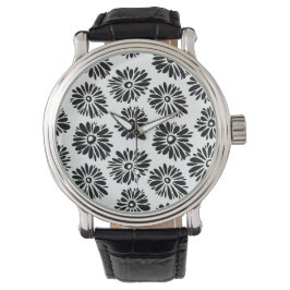 Funky Black and White Floral Armbanduhr