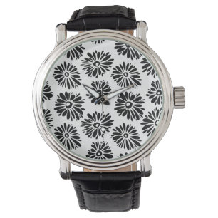 Funky Black and White Floral Armbanduhr