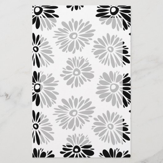 Funky Black and White Floral Briefpapier (Vorderseite)
