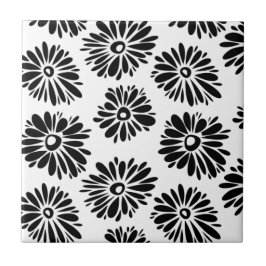 Funky Black and White Floral Fliese