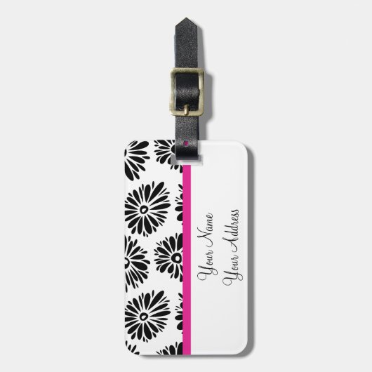 Funky Black and White Floral Gepäckanhänger (Vorderseite vertikal)