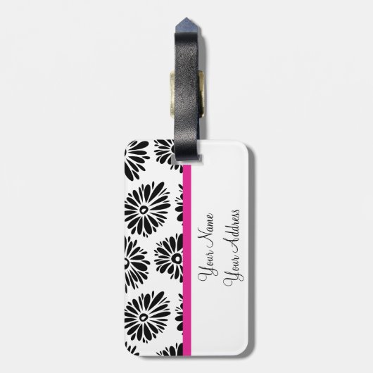 Funky Black and White Floral Gepäckanhänger (Rückseite vertikal)