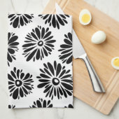 Funky Black and White Floral Geschirrtuch (Viertel Falte)