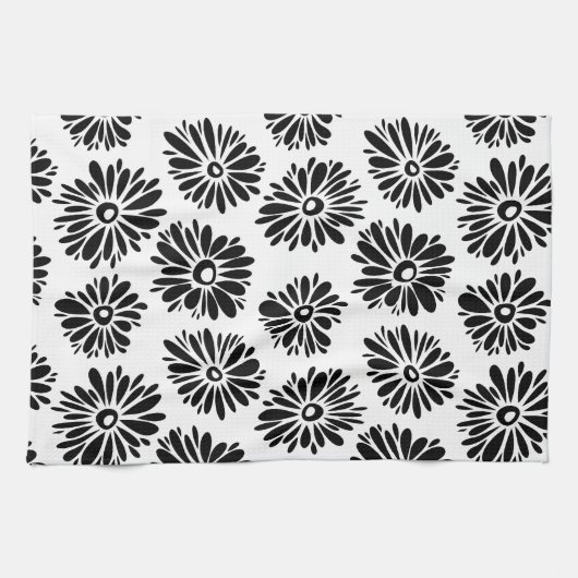 Funky Black and White Floral Geschirrtuch (Horizontal)