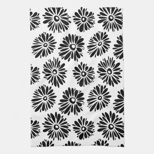 Funky Black and White Floral Geschirrtuch (Vertikal)