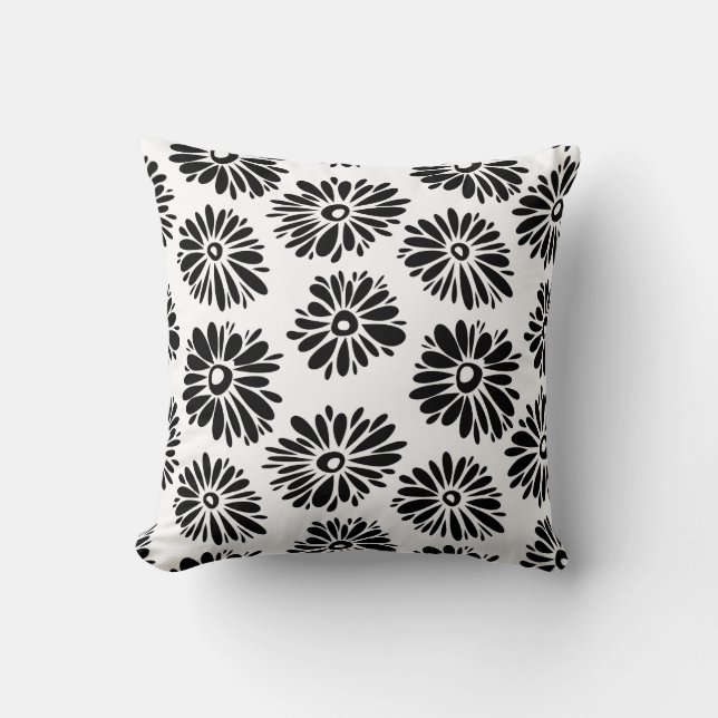 Funky Black and White Floral Kissen (Vorderseite)