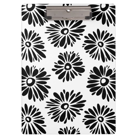 Funky Black and White Floral Klemmbrett (Vorderseite)
