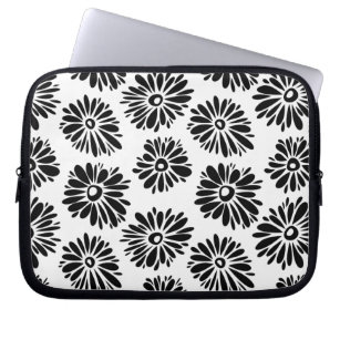 Funky Black and White Floral Laptopschutzhülle