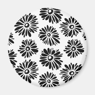 Funky Black and White Floral Magnet