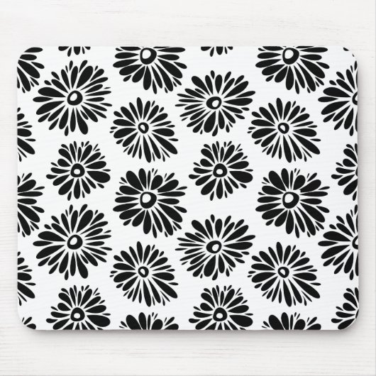 Funky Black and White Floral Mousepad (Vorne)