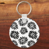 Funky Black and White Floral Schlüsselanhänger (Vorderseite)