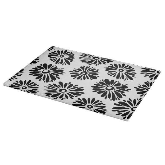 Funky Black and White Floral Schneidebrett (Ecke)