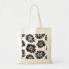 Funky Black and White Floral Tragetasche