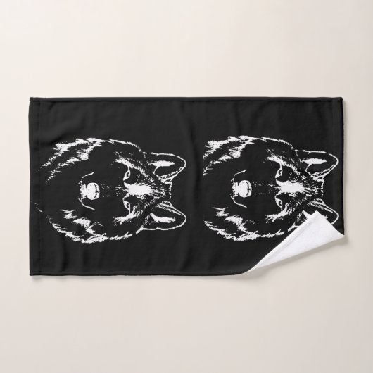 Funky Black and White Wolf Face Kopfskizze Badhandtuch Set (Handtuch)
