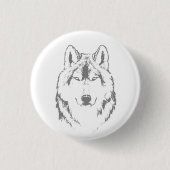 Funky Black and White Wolf Face Kopfskizze Button (Vorderseite)