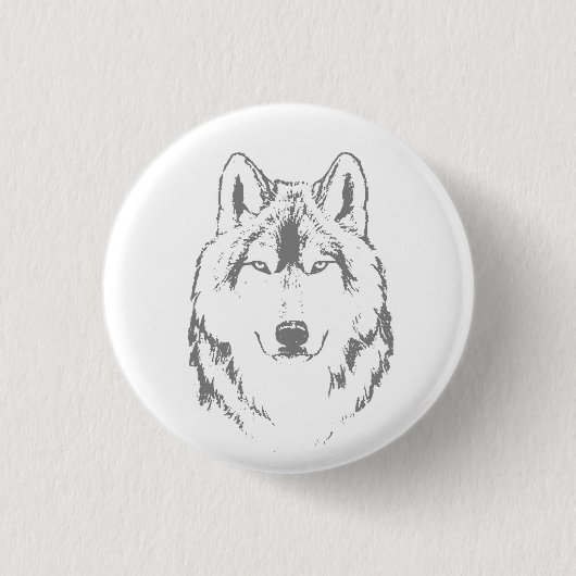 Funky Black and White Wolf Face Kopfskizze Button (Vorderseite)