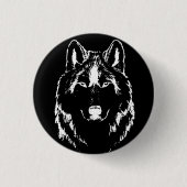 Funky Black and White Wolf Face Kopfskizze Button (Vorderseite)
