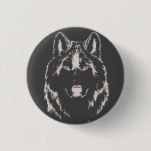 Funky Black and White Wolf Face Kopfskizze Button (Vorderseite)