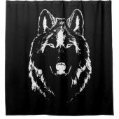 Funky Black and White Wolf Face Kopfskizze Duschvorhang (Vorderseite)