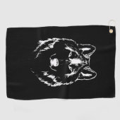 Funky Black and White Wolf Face Kopfskizze Golfhandtuch (Horizontal)