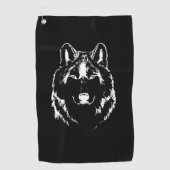 Funky Black and White Wolf Face Kopfskizze Golfhandtuch (Vorderseite)