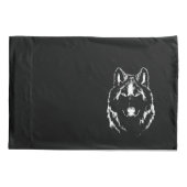 Funky Black and White Wolf Face Kopfskizze Kissenbezug (Rückseite)
