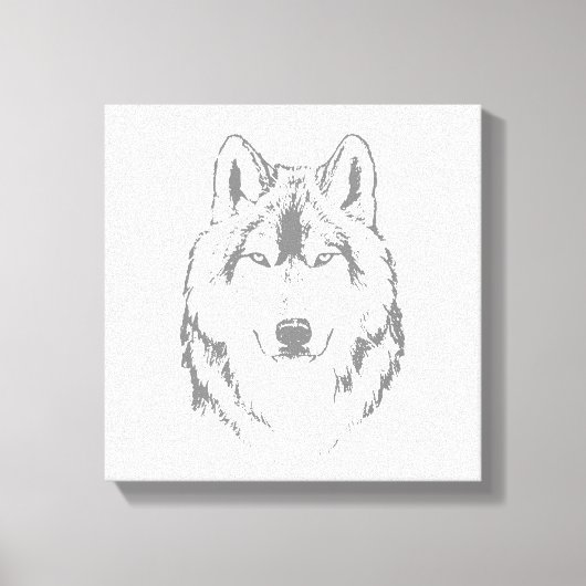Funky Black and White Wolf Face Kopfskizze Leinwanddruck (Vorderseite)