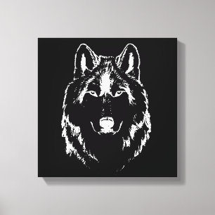 Funky Black and White Wolf Face Kopfskizze Leinwanddruck