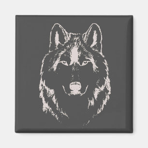 Funky Black and White Wolf Face Kopfskizze Magnet