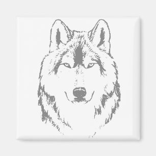 Funky Black and White Wolf Face Kopfskizze Magnet