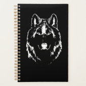 Funky Black and White Wolf Face Kopfskizze Planer (Vorderseite)