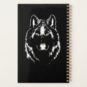 Funky Black and White Wolf Face Kopfskizze Planer (Rückseite)