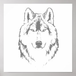 Funky Black and White Wolf Face Kopfskizze Poster